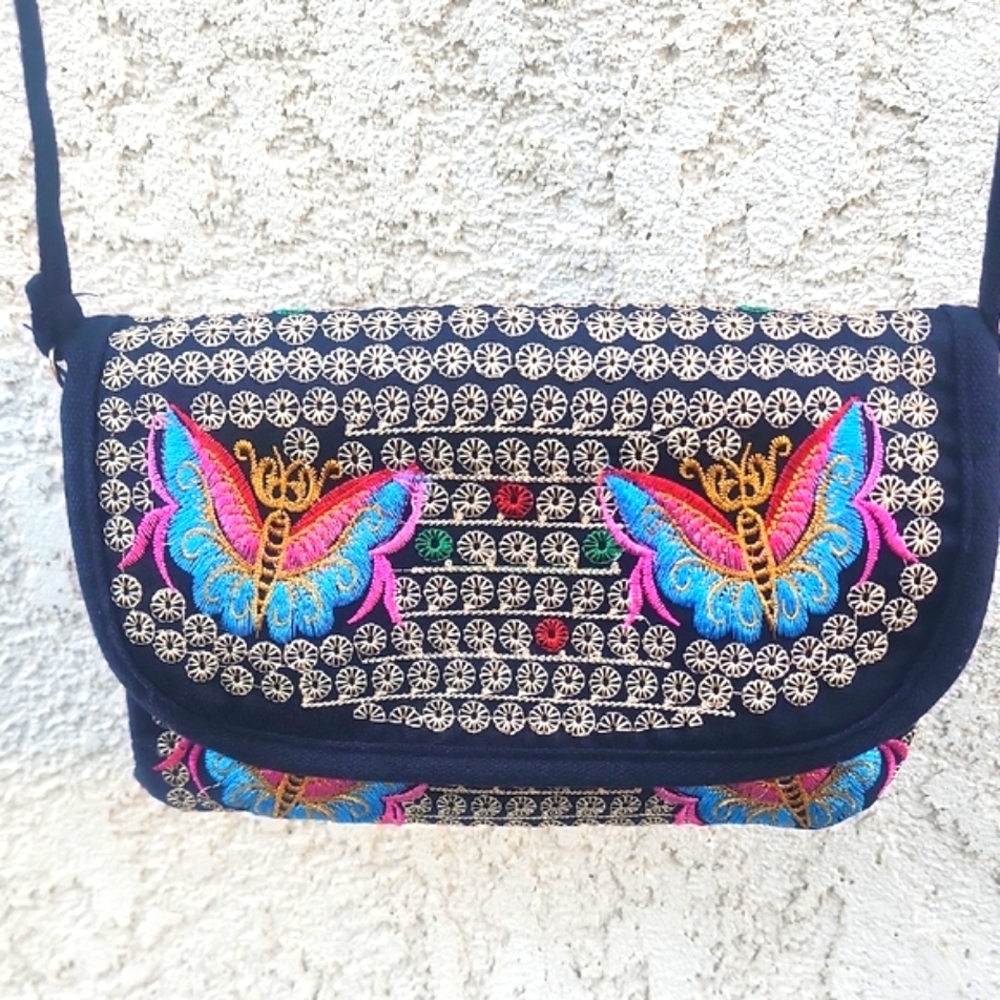 Embroidered Butterfly Crossbody Bag